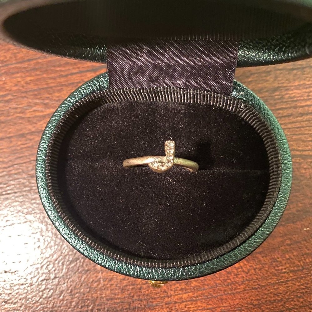 Silver J Rhinestone Ring